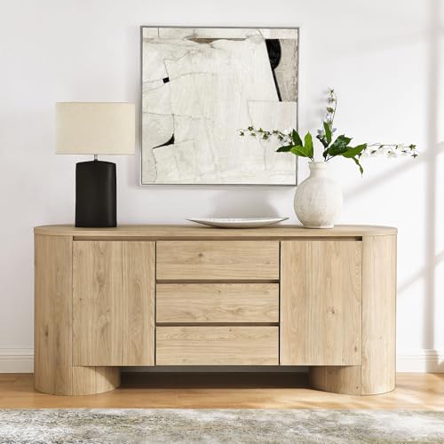Image of Modway Duval Oval Wood Grain 71 Inch Sideboard with Doors and Drawers in Hickory Frost