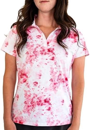 Yatta Golf Women's Golf Polo - Premium Wrinkle Resistant, Moisture Wicking, And V-Neck Collared Shirts For Women - Short Sleeve, Slim Fit, Spandex And Polyester-Made Golf Shirts (Sakura Tie, L) #TOP9