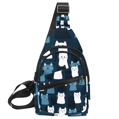 Sac à dos à bandoulière chats bleus et blancs réglable pour sport et voyage