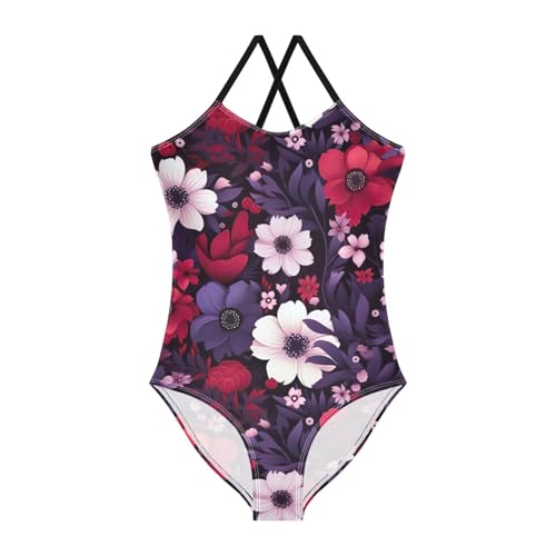Flowers Floral Purple Red Girls One Piece Swimsuit Beach Swimwear 20851550