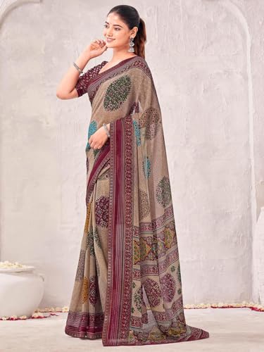 Image of SIRIL Women's Georgette Printed Saree with Unstitched Blouse Piece