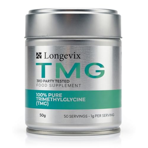Longevix Pure TMG 1000mg 100% Trimethylglycine (Betaine) | (50 Servings) | Vegan Non-GMO Supports Methylation Homocysteine & Liver Health | 3rd Party Tested Supplement