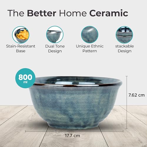 Image of The Better Home Terra Series Ceramic Bowl for Snack & Dinner(1Pcs - 800ml) Ramen Soup Bowl | Microwave Safe Chip Resistant | Dinnerware Snack Serving Bowl Set | Diwali Gift
