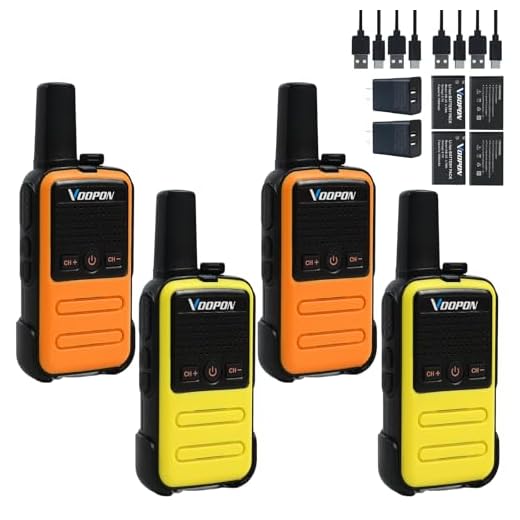 Voopon Rechargeable Mini Walkie Talkies C56TB for Adults Two Way Radios Long Range Compact Transceiver with USB C Charger for Family Hiking Camping Cruising Skiing Shop (4 Pack)