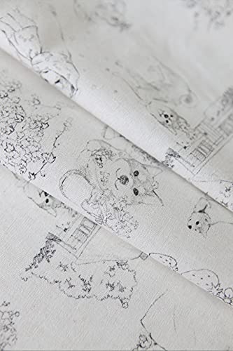 Tissu mélange lin COTTONVILL 3 verges, motif dessin Shiba