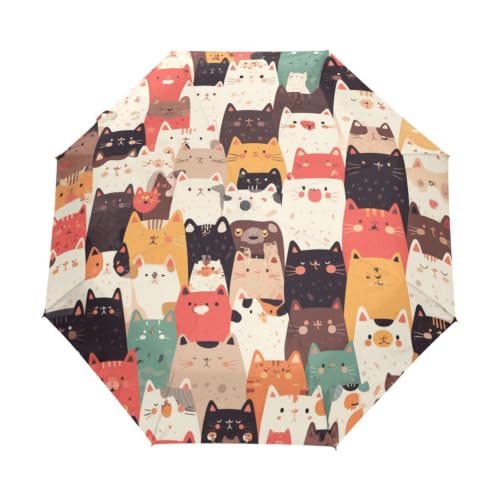 Parapluie pliable automatique coupe-vent avec motif chats multicolores