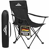 MOUNTREX Campingstuhl Faltbar (bis 120kg) - Klappstuhl mit Verstellbare Armlehne - Anglerstuhl, Strandstuhl - Klappbar, Kompakt & Leicht - Camping Stuhl Inkl. Getränkehalter und Tasche (Schwarz)