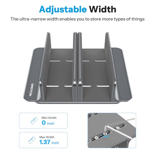 Image of OMOTON Vertical Laptop Stand [Updated 3-Slots Version], Desktop Aluminum Mac Book Stand with Adjustable Dock Size, Fits All Mac Book, Surface, Chrome Book and Gaming Laptops (Up to 17.3 inch), Grey