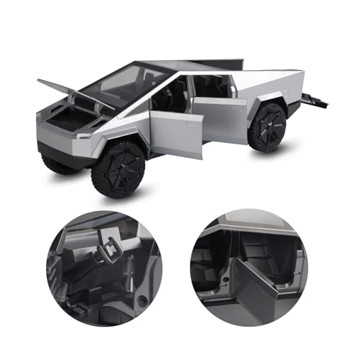 Image of Cyber Truck Toy Trucks for 3 4 5 6 7 Year Old Boys 1:32 Diecast Metal Pickup Truck Toys for Boys Age 3-8 with Light and Sound Pull Back Toy Cars (Silver)