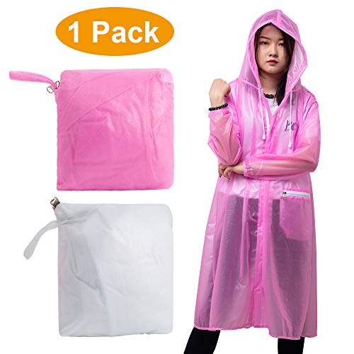 Coolnice EVA Regenponcho für Erwachsene Damen Herren Wiederverwendbarer Regenmantel mit Taschen Regenmantel mit Kapuze und Ärmeln für Camping Wandern Reisen Angeln Pink M