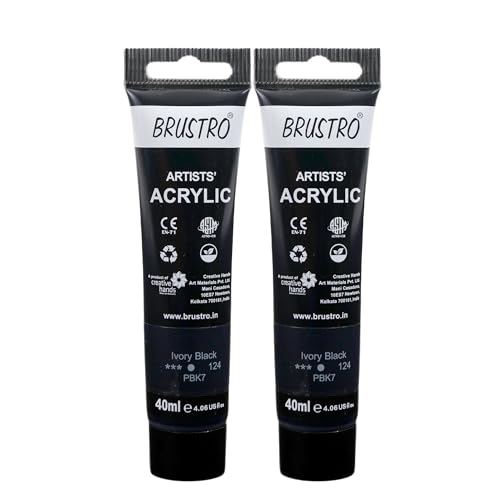 Image of BRUSTRO Artists Acrylic Paint Tube | 40ml, Ivory Black (Pack of 2)|Non-Toxic, Water Based, Inter Mixable, Ideal for Painting, Textured Effects on Canvas, Paper, Fine Art Student and Professionals