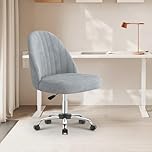 naspaluro Small Swivel Makeup Vanity Chair, Velvet Dressing Table Chairs, Gray Comfy Desk Chairs for Bedroom/Home Office, Armless Cross Legged Office Chairs with Wheels, Spinning Salon Study Stool
