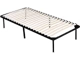 Sommier cadre à lattes - Dimensions matelas : 92 x 192 cm - 20 lattes en bois - Structure en fer - Supporte jusqu'à 150 kg - Pieds fournis - Noir