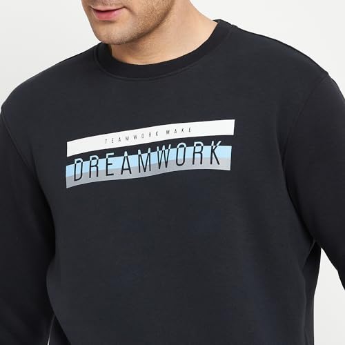 Image of Cantabil Printed Navy Blue Full Sleeves Round Neck Regular Fit Men Fleece Casual Sweatshirt | Casual Winter Sweatshirts for Men | Mens Sweatshirt for Winter Wear (P MSWS00101 Navy)
