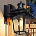 Slypadan Porch Lights with GFCI Outlet, Motion Sensor Outdoor Lights, Dusk to Dawn Exterior Light Fixture, 3 Lighting Modes Waterproof Aluminum Black Outside Wall Sconce for House, Front Door, Garage