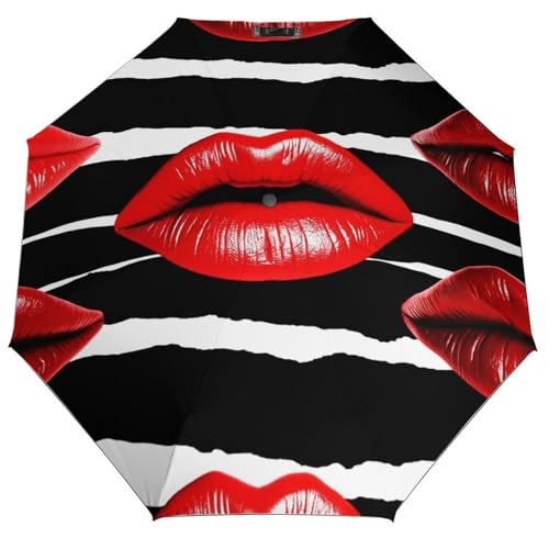 Parapluie compact Red Lips Kiss 3 pliable et léger pour pluie