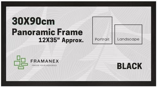 FRAMANEX Modern 30X90 CM Panoramic Picture Photo Poster Frame Black Colour Large Panoramic Size 90X30 CM Rectangle Wood Finish Photo Frame