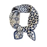 [モカリ] 100% シルク 53cm 正方形 レディース スカーフ 本絹シルク 通勤 オフィス ハンカチ スカーフシルク バレンタインギフト アクセント 母の日 ギフト プレゼント対応 紫外線対策のヘアカバー (40# ブルー 桜)