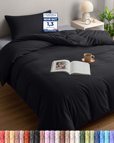 Utopia Bedding Bettwäsche 135x200 Set - Mikrofaser Bettbezug 135x200 cm + 1 Kissenbezug 50x75 cm - Schwarz