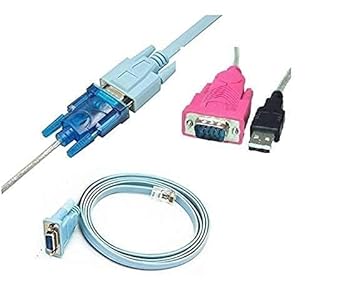Console Serial Cable RJ45 to DB9 & RS232 to USB (2 In1) for Cisco Device - 1m+1.8m, Female RS232 Port to RJ45 Male Cat5 Ethernet LAN Rollover Console Switch