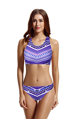 zeraca Women's High Neck Crochet Racerback Bikini Bathing Suit