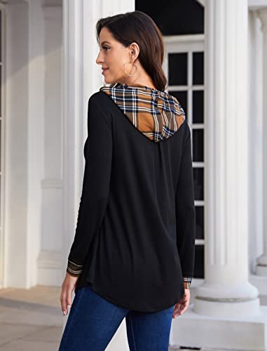 Bulotus Womens Tunic Tops To Wear With Leggings, Quarter Zip Pullover Casual Long Hoodies For Women Flannel Shirts Long Sleeve Tunic Sweatshirts For Women, Khaki Plaid, X-Large #TOP3