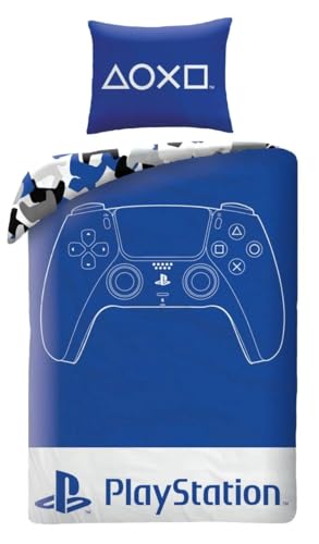 PlayStation PS5 Bettwäsche 140x200 + Kissenbezug Mikrofaser Controller Blau