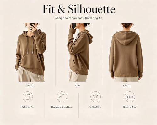 Cashmere Sweaters for Women Oversized Long Sleeve Fall Knit Hoodies Coffee - image 4