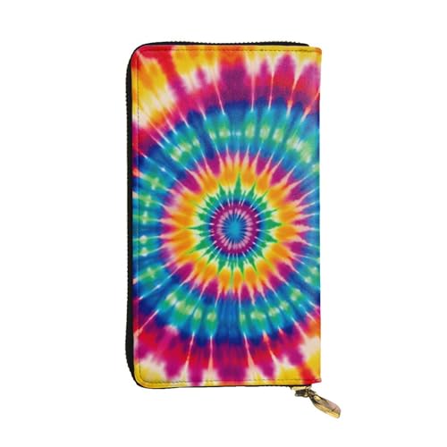 Portefeuille tie-dye long en cuir avec fermeture éclair pour homme et femme