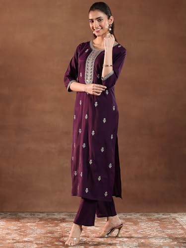 Image of Embroidered Silk Blend A-Line Kurta With Trouser and Dupatta