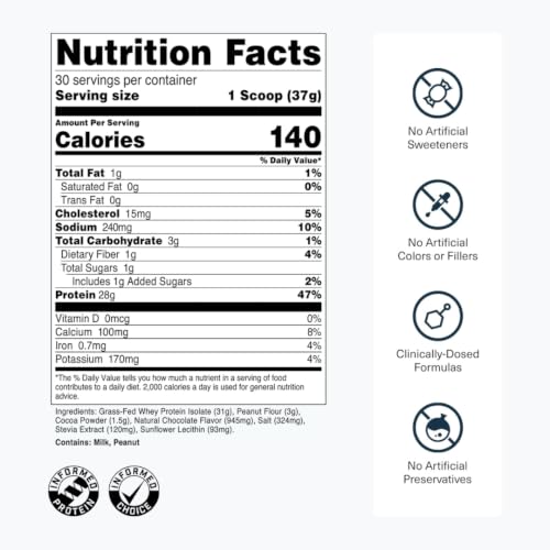Image of Transparent Labs Grass-Fed Whey Protein Isolate - Naturally Flavored, Gluten Free Whey Protein Powder with 28g of Protein per Serving & 9 Amino Acids - 30 Servings, Chocolate Peanut Butter
