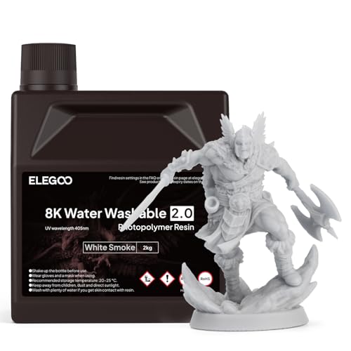 Image of ELEGOO 8K Water Washable Resin 2.0, 3D Printer Resin with Higher Precision and Low Viscosity, 405nm Rapid UV-Curing Photopolymer Resin for LCD /DLP 3D Printing, White Smoke 2000G