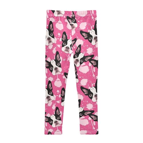 Wusikd Boston Terrier Dog Girls' Leggings Toddler Doodles Pink Kids Yoga Pants Dance Active Tights 4T2