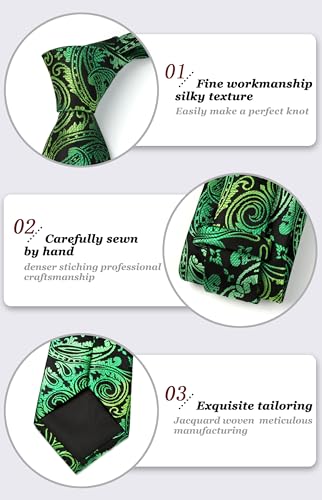 Image of HISDERN Ties for Men Paisley Tie and Pocket Square Woven Classic Floral Mens Ties Handkerchief Set Wedding Party Necktie