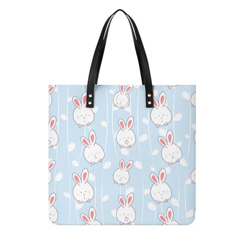 Tote bag Lapin Blanc grand format 39x39cm avec bandoulière confort pour femme