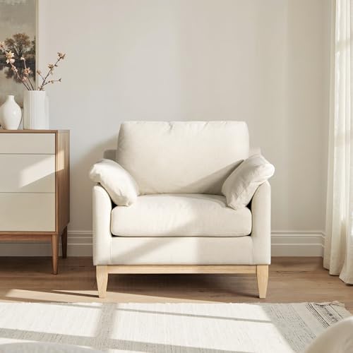 Sillón moderno de lino blanco lavado miniatura 2