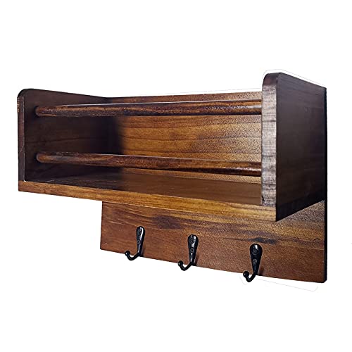 Key Holder for Wall Decorative,Wall Key Organizer with 3-Key Hooks,Mail Holder with Key Hooks Will Coordinate with Any Rustic Decor, Wall Mount Key Holder for Entryway Kitchen Bathroom Office (Brown)