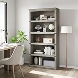 GarveeHome 5 Tier Farmhouse Bookcase, 67.4' Tall Book Shelf with Storage, Wooden Bookshelves 5 Shelf Display Shelves for Home Office(67.4' H x 31.5' W x 12.8' D) (Grey, 67.4' H x 31.5' W x 12.8' D)
