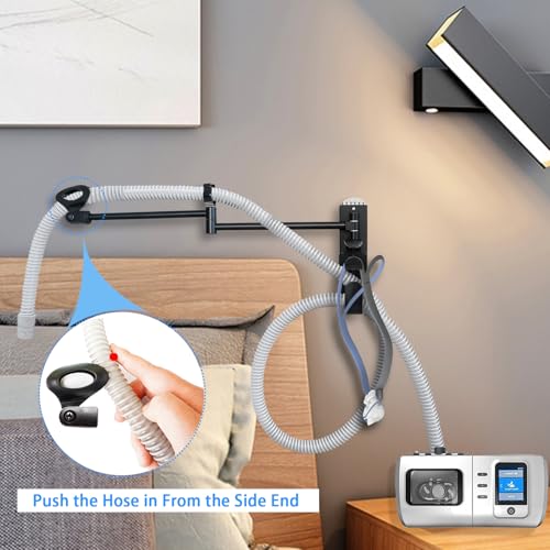 Image of CPAP Hose Holder for Bed (Wall-Damage-Free),CPAP Hanger for Hose and Mask,Rotating Telescopic Arm Prevents Tubing from Getting Tangled.Cpap Hooks Keep The Cpap Supplies Bedside Tidy.(Matte Black)
