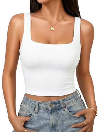 Avidlove Crop Top for Woman Square Neck Tank Double Lined Going Out Slimming Fitted Basic Summer Tops White