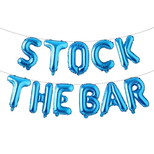 STOCK THE BAR Balloons Bannner Multicolor optional Party Decorations Sign (STOCK THE BAR Blue)