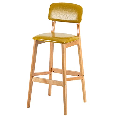Tabourets hauts rembourrés en simili cuir jaune et bois stable