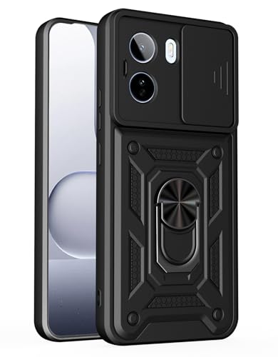 Image of Shockproof Back Case Cover for Vivo T5 Pro /Y500 5G, Shockproof Vivo T5 Pro /Y500 Back Cover, Ring Case with Kickstand and Camera Protection Shutter - Black