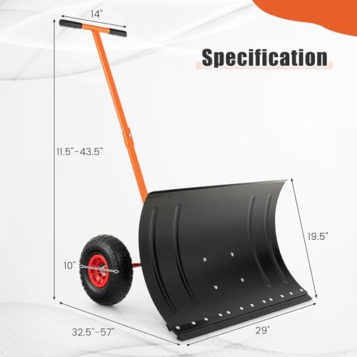 Gymax GM1834 Snow Shovel, 29 Inch Snow Shovel For Driveway With 10 Inch Pneumatic Wheels thumb #4