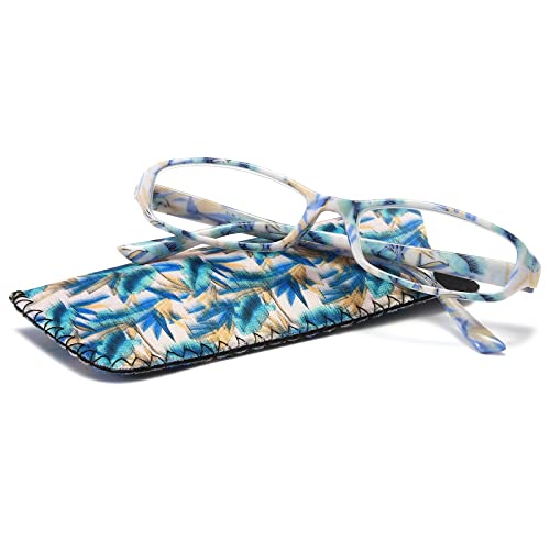 MAGIMODAC Women Reading Glasses Anti Blue Light Blocking Floral Leopard Print Eyeglasses Readers with Spring Hinge Stylish (Light BLue