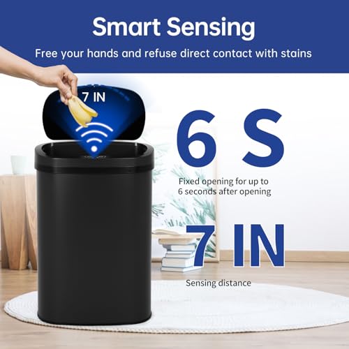 Image of BestOffice | 13 Gallon Stainless Steel Trash Can with Lid | Black