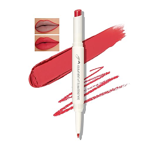 Boobeen Double-ended Lipstick Lip Liner Makeup Velvet Lipgloss Lipstick, Creamy Lip Pencil for Women Matte Long-lasting Matte Satin Finish, Nourishing and Non-fading