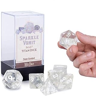 Wiz Dice Titan 25mm Dice - Large Polyhedral Dice Set for Various Role Playing Dice Games - Sparkle Vomit 7 Cnt -DND Dice Set with a Clear Dice Box - Includes D4, D6, D8, D10, D10(0), D12 & D20