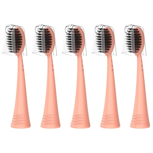 Replacement Brush Heads for Burst Original & Pro Sonic Electic Toothbrushes | 5 Count with Travel Covers | Rose Gold for Adults