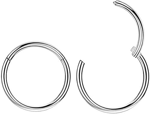 Brands Just Pret 316l Surgical Steel Hinged Nose Rings Hoop 20G 18G 16G 14G 12G 10G 8G 6G, Diameter 5mm to 22mm, Gold - Rose Gold - Silver - Black - Blue - Rainbow (Silver - 14g x 14mm)